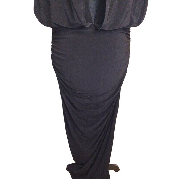 ELEGANT BLACK SLEEVELESS FORMAL GOWN FLOOR LENGTH EVENING PARTY DRESS - Picture 3 of 8